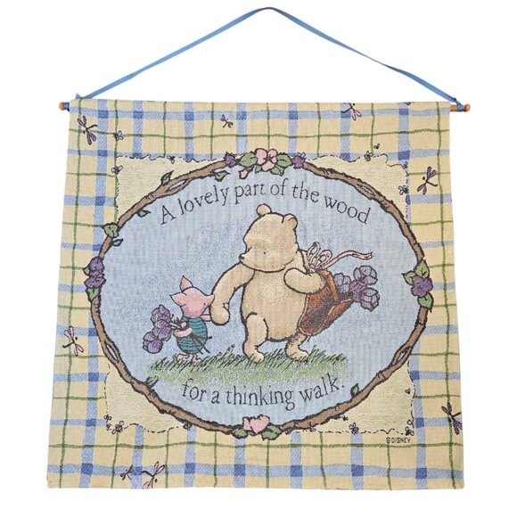 Winnie The Pooh Wall Tapestry Hanging Crown Crafts Piglet Yellow USA‎ Made 27" - Picture 1 of 9